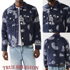 True Religion Dress Blue Over Paisley Jimmy Brushed Jacket Men's size 3XL